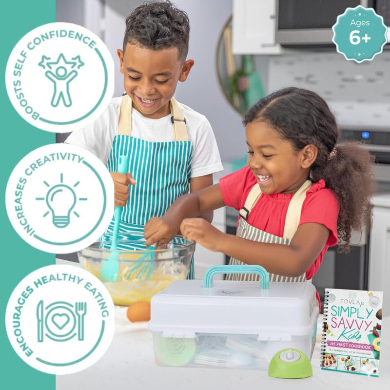 Tovla JR Kids Real Cooking and Baking Ultimate Gift Set | Montessori Kid-Safe Knives, Apron, Visual Cookbook, Timer, Storage Case & Tools | Premium Christmas & Birthday Gift for Girls & Boys - Image 3