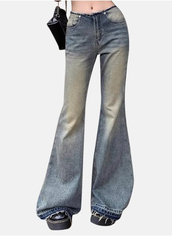YUNIQEE Blue Relaxed Fit Heavy Fade Bootcut Jeans