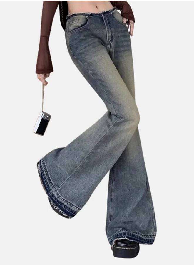 YUNIQEE Blue Relaxed Fit Heavy Fade Bootcut Jeans