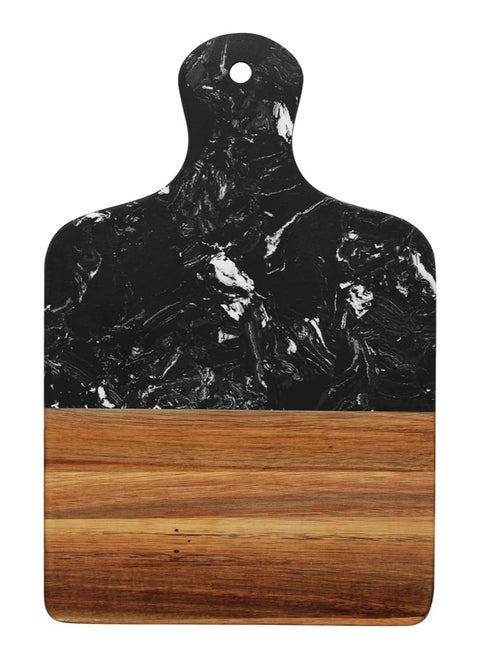 Premium Marble Acacia Wood Cheese Board | Cheese Serving Plate | Bread Cutting Board | Serving Tray for Charcuterie, Cheese, Meat, Fruits (Black, Rectangle with Handle | 33 * 22cm)