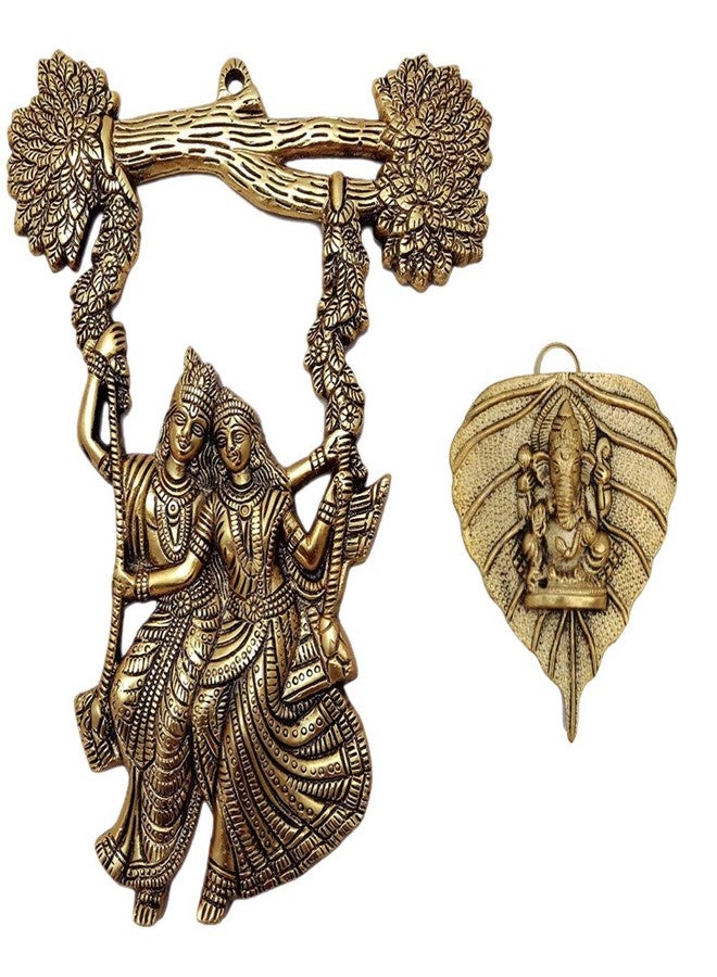 CHHARIYA CRAFTS تحفة فنية جدارية معدنية من تشاريا كرافتس، رادها كريشنا، أرجوحة الشجرة، وغانيش، لتزيين الجدران، وديكور المنزل في الأعياد، وغرفة الصلاة، والمعبد، وهدية للعائلة والأصدقاء، ولحفلات الانتقال إلى منزل جديد. - Image 1