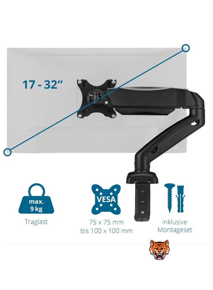 TIGER "Height Adjustable Desk Mount for 1 Monitor up to 32 Inches – VESA 75x75 & 100x100, Swivel Arm, No Screws Required"  - Image 2