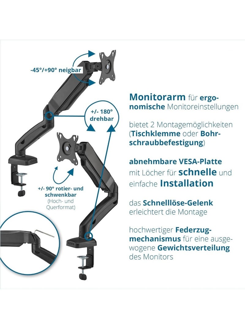 TIGER "Height Adjustable Desk Mount for 1 Monitor up to 32 Inches – VESA 75x75 & 100x100, Swivel Arm, No Screws Required"  - Image 3