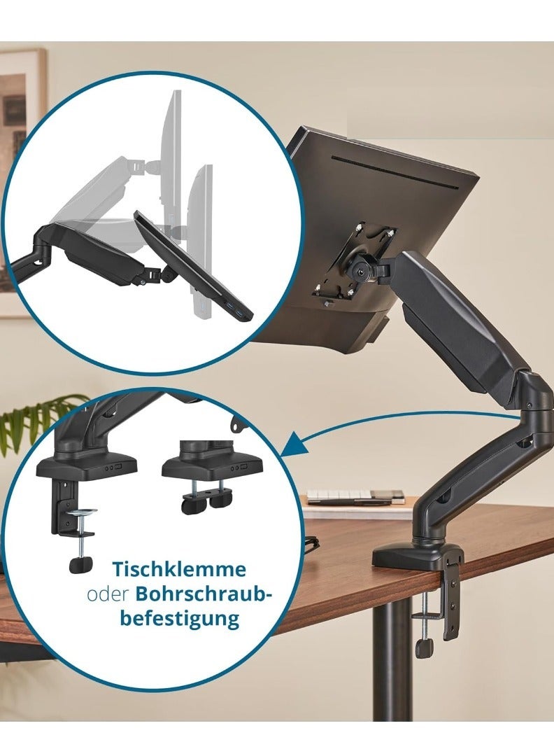 TIGER "Height Adjustable Desk Mount for 1 Monitor up to 32 Inches – VESA 75x75 & 100x100, Swivel Arm, No Screws Required"  - Image 4