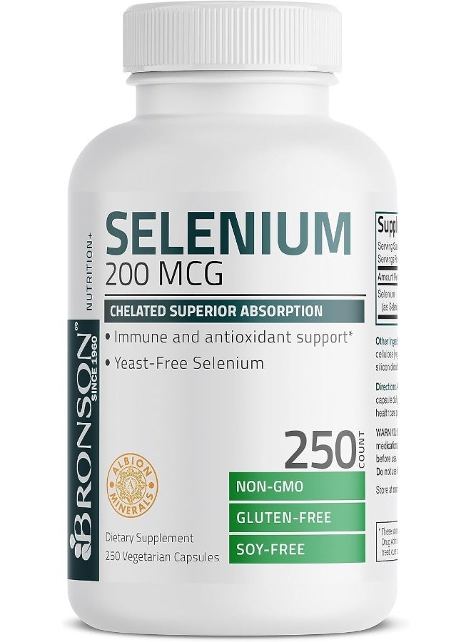 Bronson برونسون سيلينيوم 200 ميكروغرام لصحة الغدة الدرقية والبروستاتا والقلب - معدن أساسي مع امتصاص فائق، غير معدل وراثيًا، 250 كبسولة - Image 5