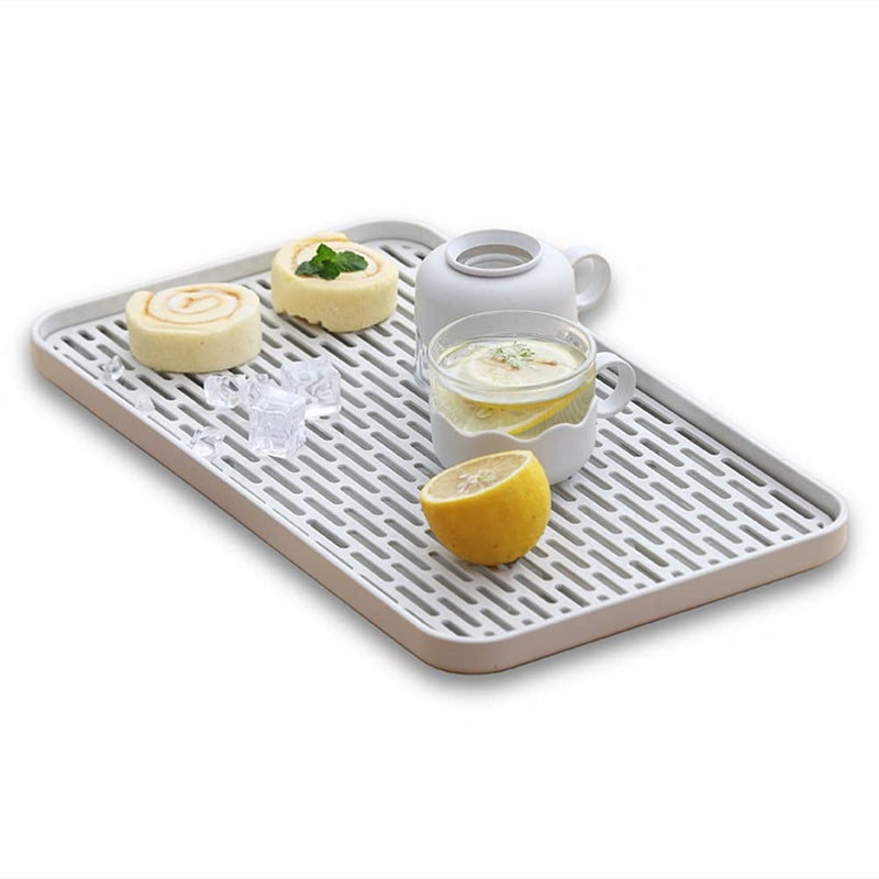 Bonilve Cup Drying Rack & Dish Drying Tray, Drain Board for Small Kitchen Sink, Dish Drain Tray Large Enough for Counter or Coffee Table, Big White Dish Drying Mat - Image 1