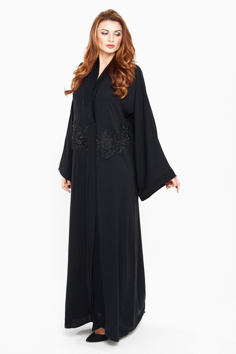 NUKHBAA A trendy black abaya-AJ430A - Image 3