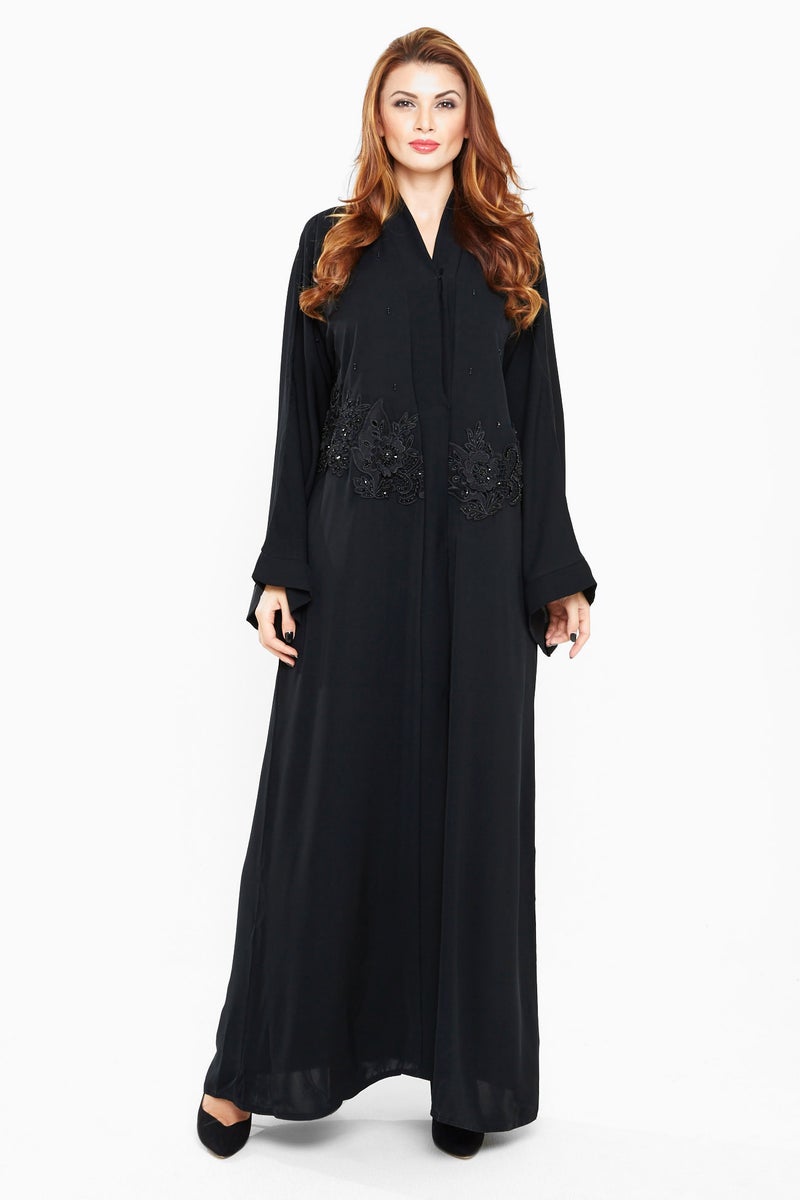 NUKHBAA A trendy black abaya-AJ430A - Image 1