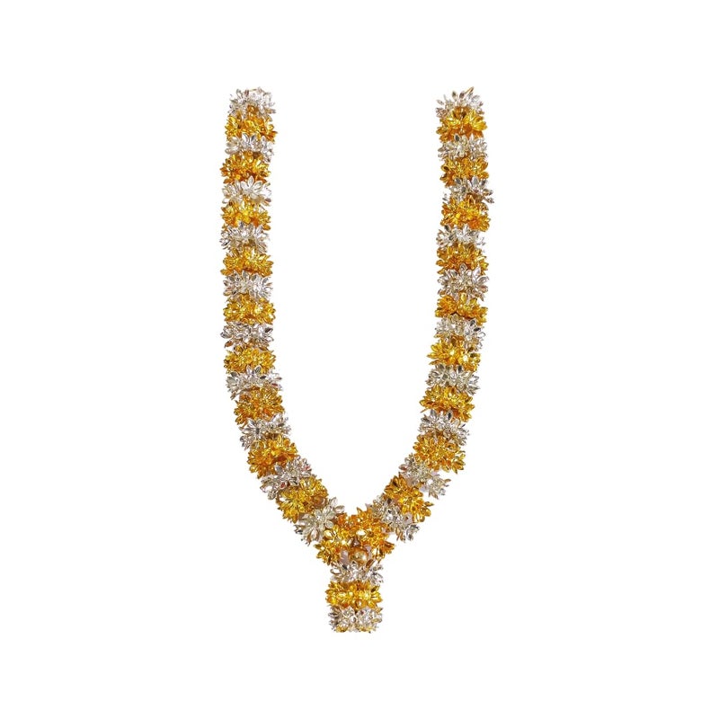 SRI YAGNAA سري ياجنا - قلادة زهور بارجاتام بطول 12 بوصة مطلية بالذهب والفضة لإطارات الصور والتماثيل - إكليل بارجاتام - قلادة زهور فضة ألمانية - Image 4