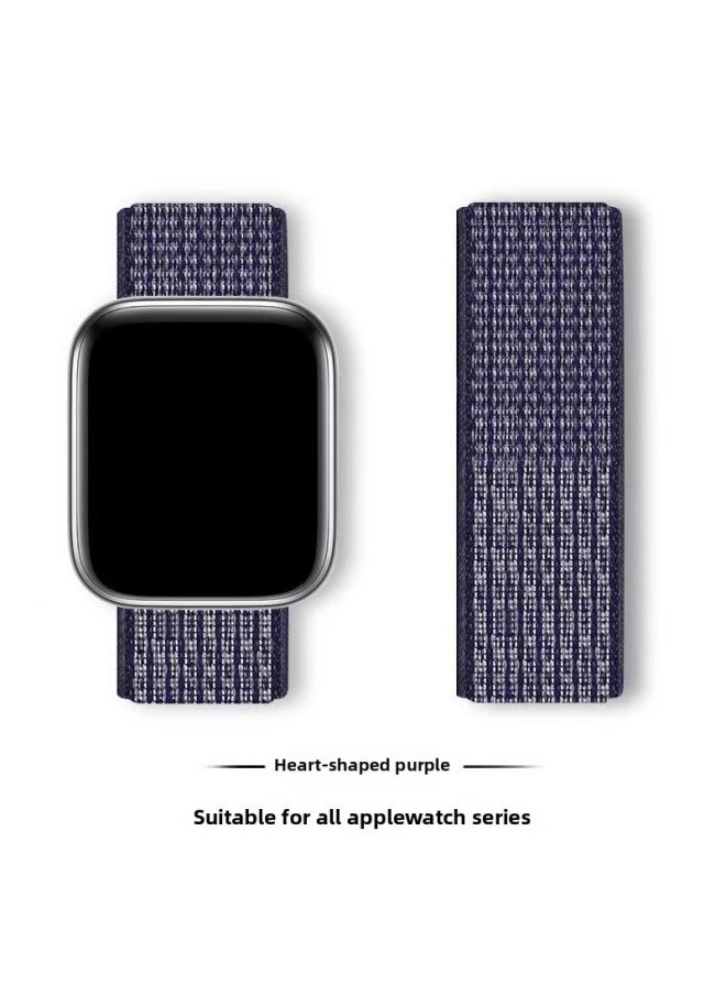 Generic - Suitable For Iwatch1-s9 Strap Light Mint/Ocean Blue Nylon Loop Velcro Wristband For Apple Watch Strap-Color:63# Heart Purple-Specifications:38/40/41mm - Image 1