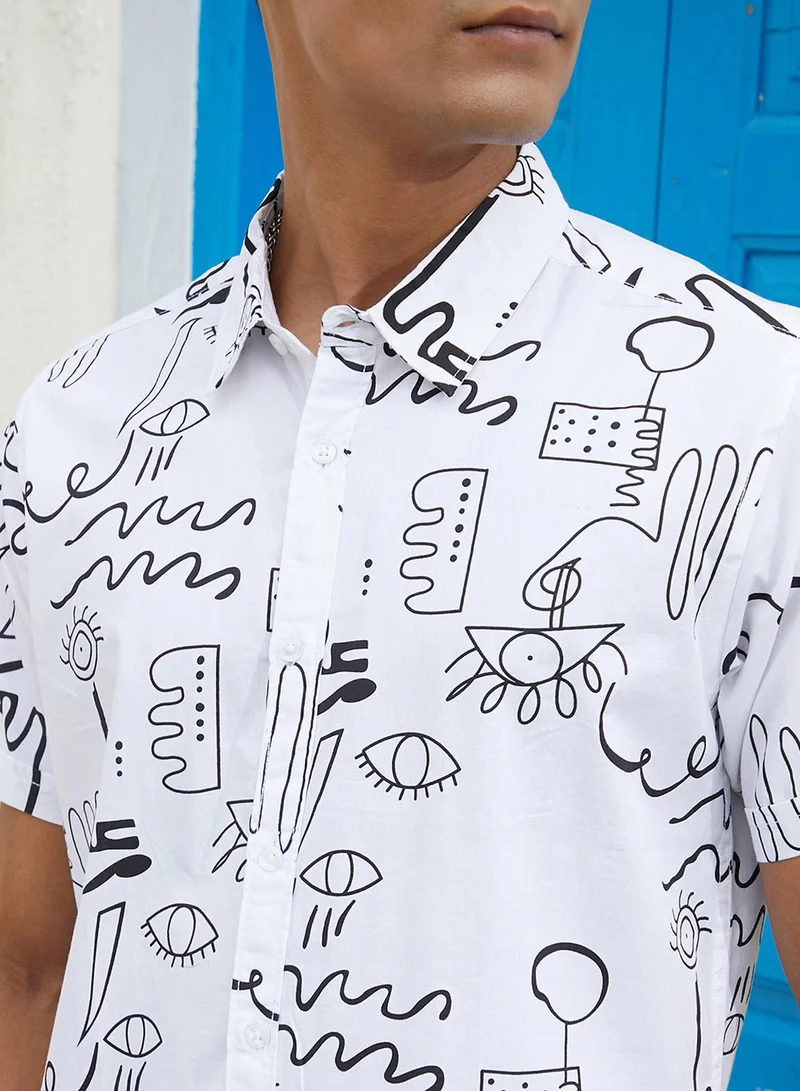 Campus Sutra Campus Sutra Men's Black & Grey Geometric Aztec Print Shirt For Everyday Wear | Spread Collar |  Button Closure | Shorts Sleeve | Heavy Rayon Shirt Crafted With Comfort Fit For Everyday Wear