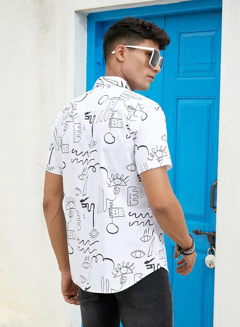Campus Sutra Campus Sutra Men's Black & Grey Geometric Aztec Print Shirt For Everyday Wear | Spread Collar |  Button Closure | Shorts Sleeve | Heavy Rayon Shirt Crafted With Comfort Fit For Everyday Wear