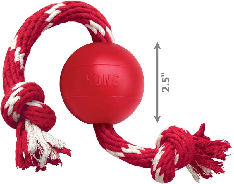 KONG Ball with Rope - Durable Fetch Toy with Rope for Easy Throwing - For Tug, Playtime & More - Natural Rubber - Red - For Small Dogs - Image 4