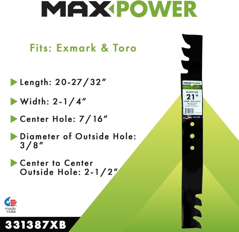 Max Power 331387XB Commercial Mulching Blade for 21 in. Cut Toro, Exmark, Lawn Boy Mowers Replaces OEM #'s 108-0954-03, 116-4500, 133-8182-03 - Image 3