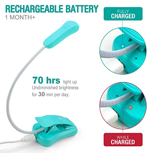 Vekkia Rechargeable Book Light for Reading in Bed, 3 Color x 3 Brightness, Lightweight Reading Light, Up to 70 Hours Lighting, Great for Readers, Travel (Blue) - Image 4