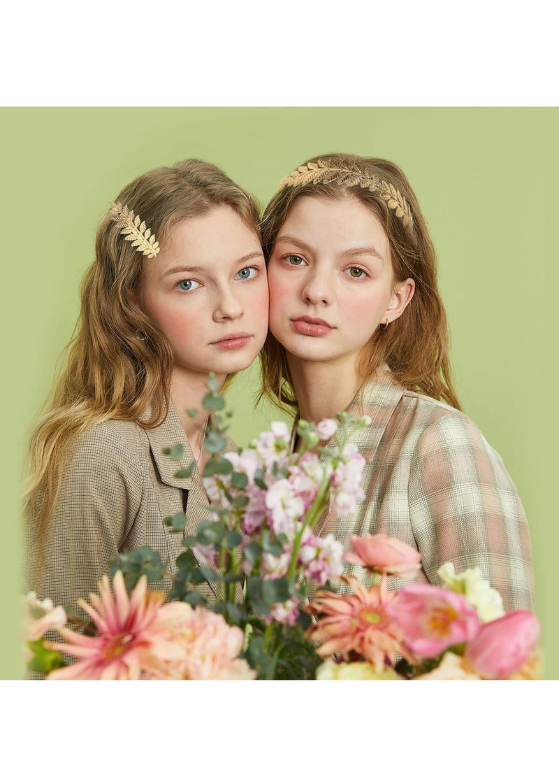 أوزيغالور 3 قطع عصابات رأس ذهبية على شكل أوراق الغار، عصابات رأس زفاف للفتيات، أربطة شعر بوهو. (ذهبي) - Image 5