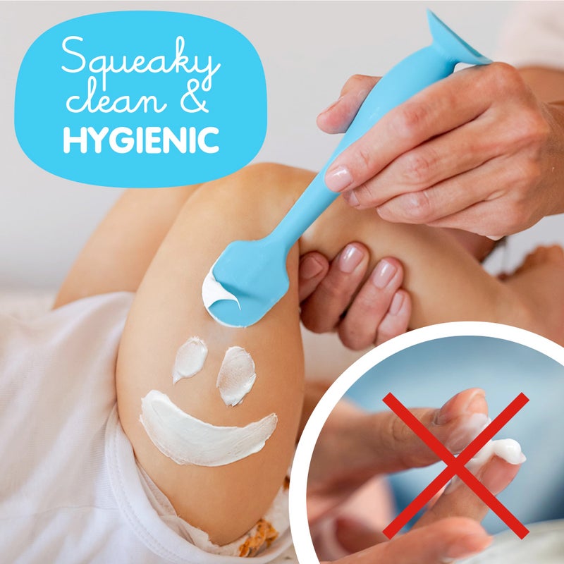 Baby Bum Brush Bumco Baby Bum Brush + Mini Baby Diaper Cream Spatula with Case - BPA-Free Silicone Diaper Spatula with Suction Cup, Wipe-Clean, Mom-Invented Butt Paste Applicator (Blue & Gray) - Image 3