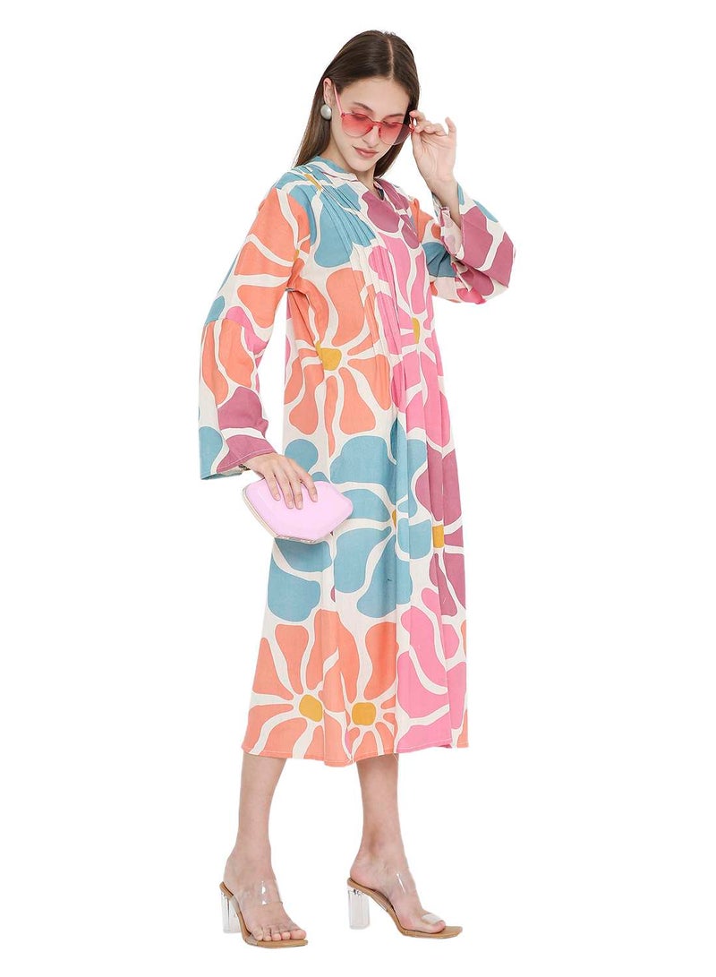 HANA & SARA HIGH QUALITY SHORT PRINTED FARASHA ARABIC KAFTAN JALABIYA DRESS  - Image 1