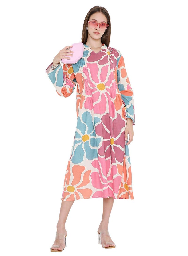HANA & SARA HIGH QUALITY SHORT PRINTED FARASHA ARABIC KAFTAN JALABIYA DRESS  - Image 4