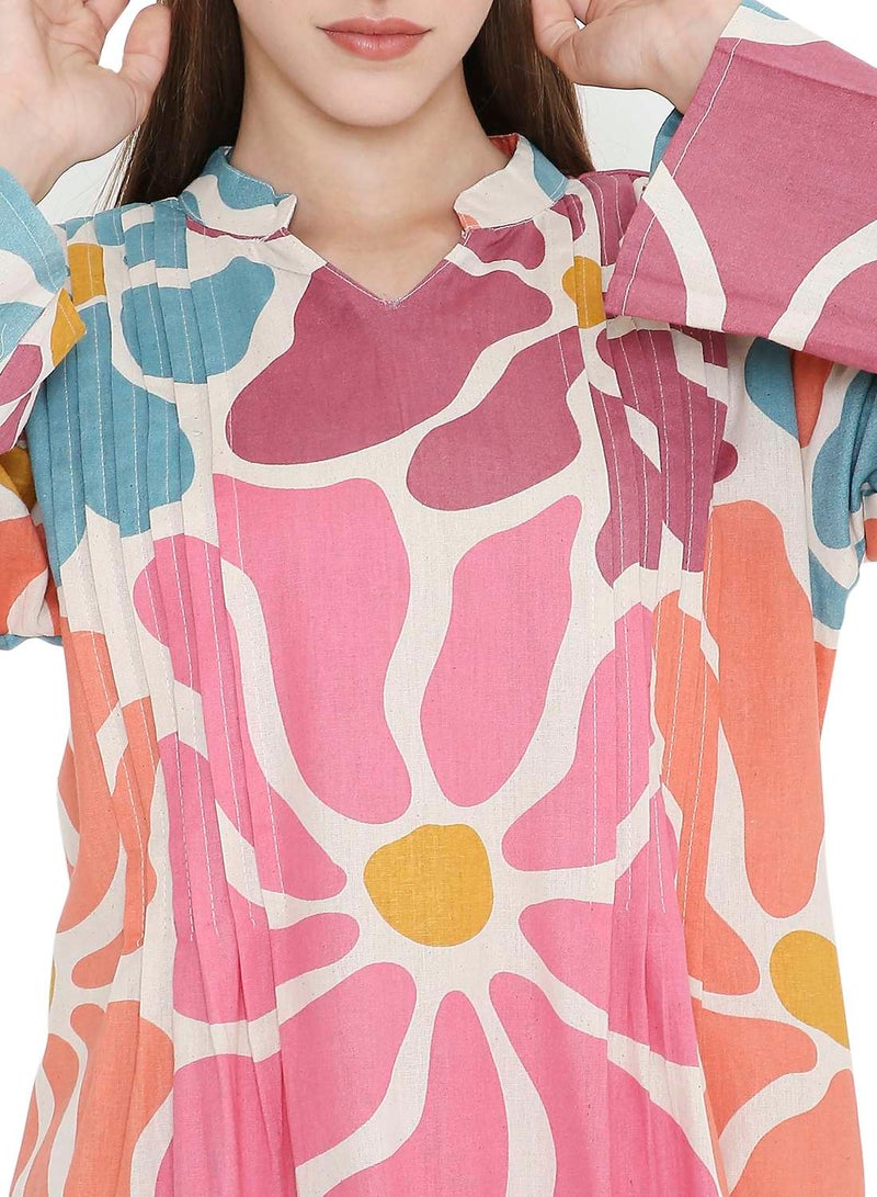 HANA & SARA HIGH QUALITY SHORT PRINTED FARASHA ARABIC KAFTAN JALABIYA DRESS  - Image 3
