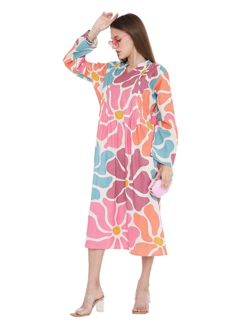 HANA & SARA HIGH QUALITY SHORT PRINTED FARASHA ARABIC KAFTAN JALABIYA DRESS  - Image 5