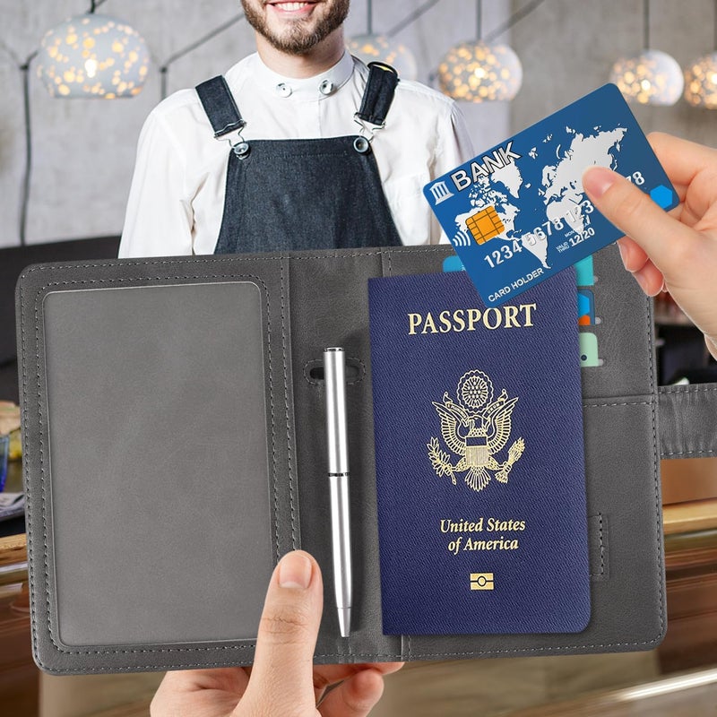 ACdream Passport and Vaccine Card Holder Combo, Cover Case with CDC Vaccination Card Slot, Leather Travel Documents Organizer Protector, with RFID Blocking, for Women and Men - Grey - Image 2