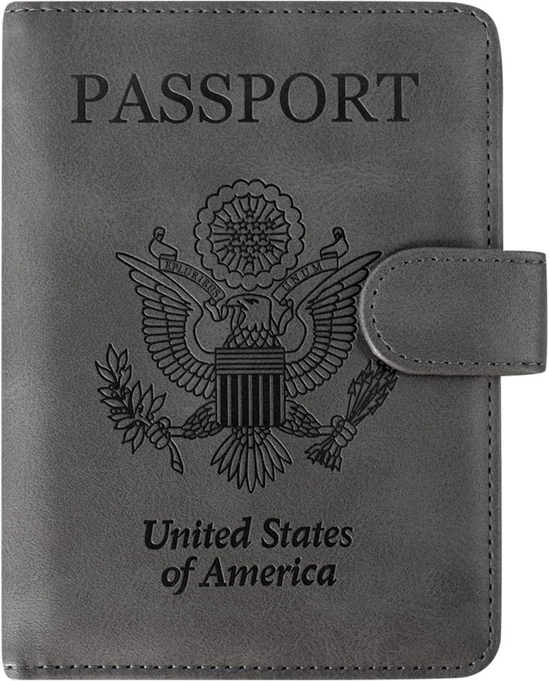 ACdream Passport and Vaccine Card Holder Combo, Cover Case with CDC Vaccination Card Slot, Leather Travel Documents Organizer Protector, with RFID Blocking, for Women and Men - Grey - Image 1