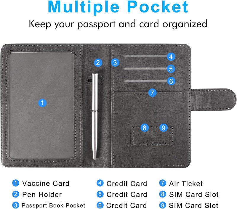 ACdream Passport and Vaccine Card Holder Combo, Cover Case with CDC Vaccination Card Slot, Leather Travel Documents Organizer Protector, with RFID Blocking, for Women and Men - Grey - Image 4