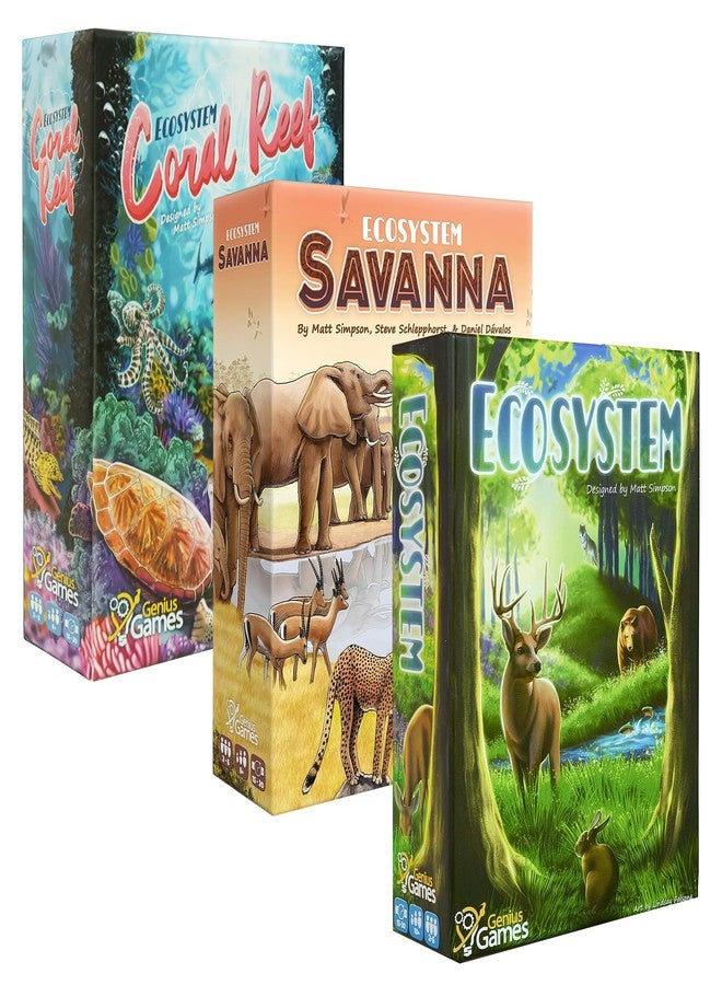 Genius Games مجموعة ألعاب Genius Games Ecosystem، Ecosystem Coral Reef & Savanna Bundle - لعبة بطاقات عائلية عن الحيوانات وموائلها والتنوع البيولوجي - لعبة بيئية ممتعة وتعليمية للأطفال والكبار - Image 1