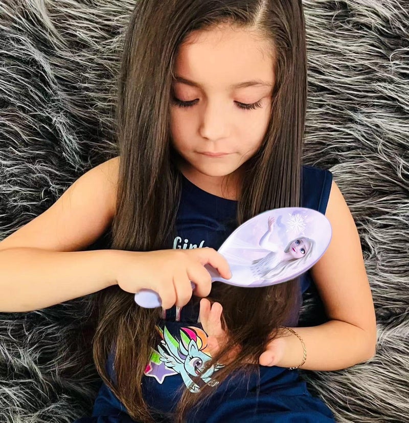 Luv Her Frozen Princess Elsa Hair Accessory 5 Pcs Set - 1 Regular 9 inch Frozen Hairbrush & 4 Frozen Scrunchies - Detangling Brush & Elastic Hair Ties Ropes for Girls, Ages 3+ - Image 3