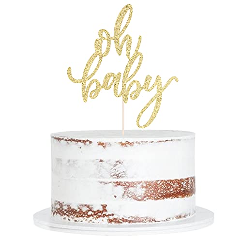 Qertesl Glitter Oh Baby Cake Topper Baby Party Cake Decoration Baptism or Gender Reveal Party Cake Decoration gold - Image 1