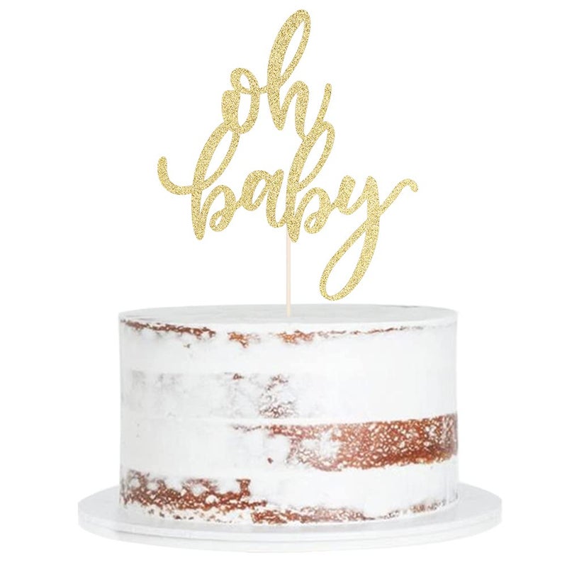 Qertesl Glitter Oh Baby Cake Topper Baby Party Cake Decoration Baptism or Gender Reveal Party Cake Decoration gold - Image 2