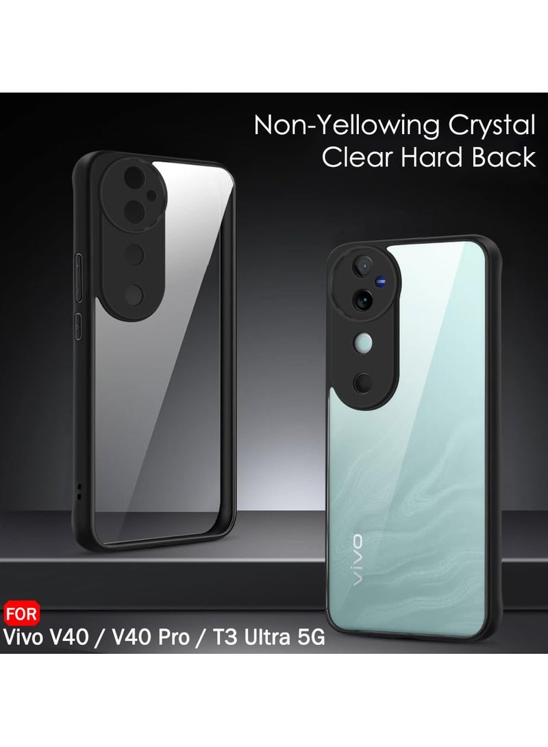 جراب خلفي فائق الجودة مقاوم للصدمات لهاتف Vivo V40 5G/V40 Pro 5G / T3 Ultra 5G مع حماية للكاميرا | جراب خلفي صلب (PC & TPU، ظهر شفاف للغاية، جوانب سوداء) - Image 2