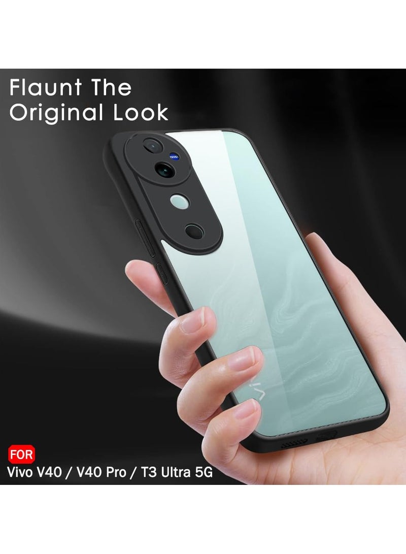 جراب خلفي فائق الجودة مقاوم للصدمات لهاتف Vivo V40 5G/V40 Pro 5G / T3 Ultra 5G مع حماية للكاميرا | جراب خلفي صلب (PC & TPU، ظهر شفاف للغاية، جوانب سوداء) - Image 3