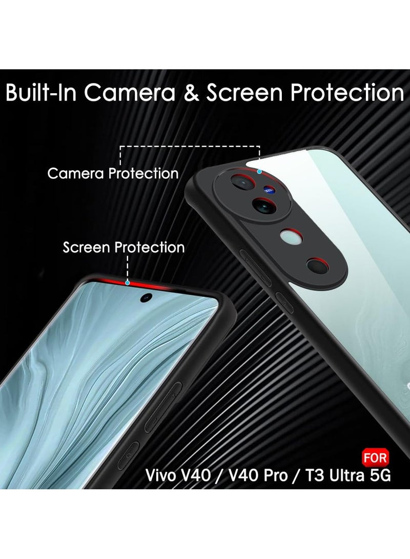جراب خلفي فائق الجودة مقاوم للصدمات لهاتف Vivo V40 5G/V40 Pro 5G / T3 Ultra 5G مع حماية للكاميرا | جراب خلفي صلب (PC & TPU، ظهر شفاف للغاية، جوانب سوداء) - Image 4