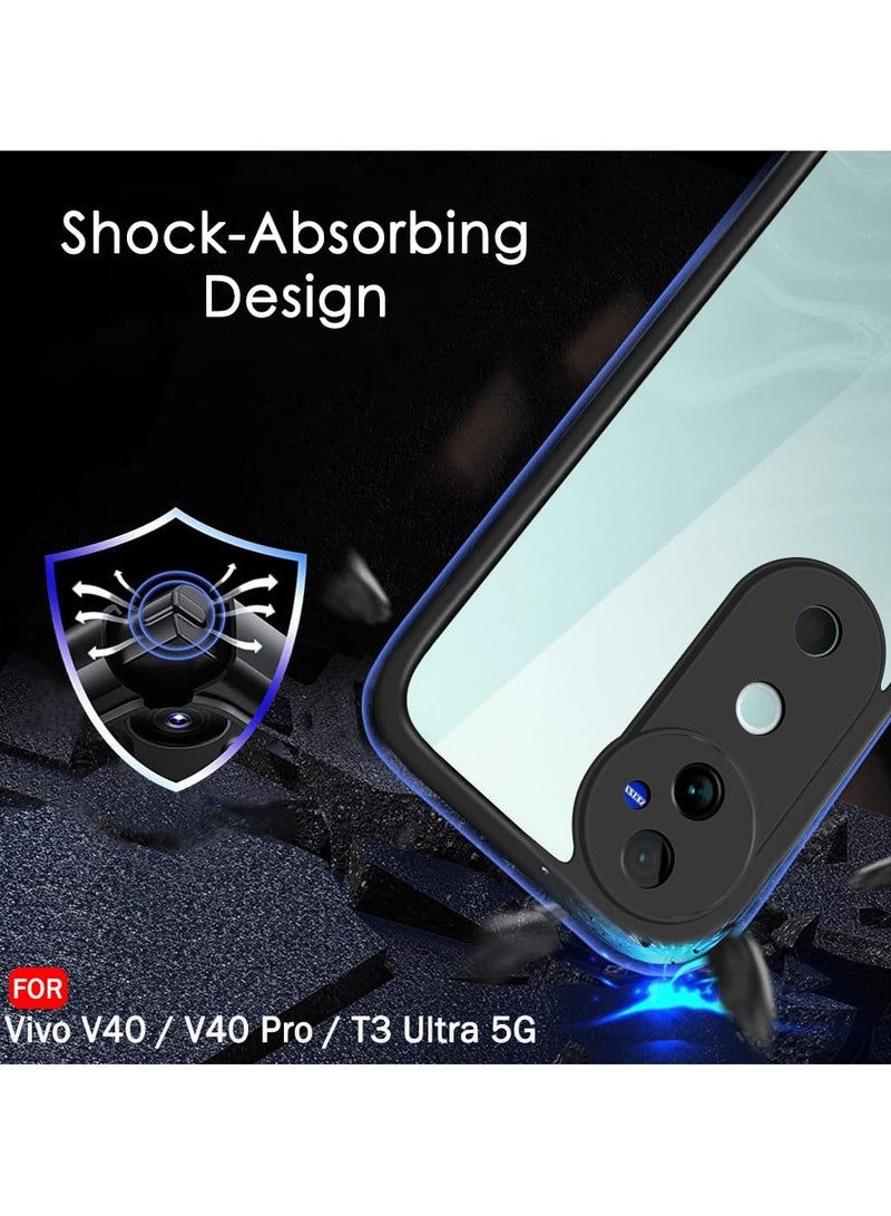 جراب خلفي فائق الجودة مقاوم للصدمات لهاتف Vivo V40 5G/V40 Pro 5G / T3 Ultra 5G مع حماية للكاميرا | جراب خلفي صلب (PC & TPU، ظهر شفاف للغاية، جوانب سوداء) - Image 5