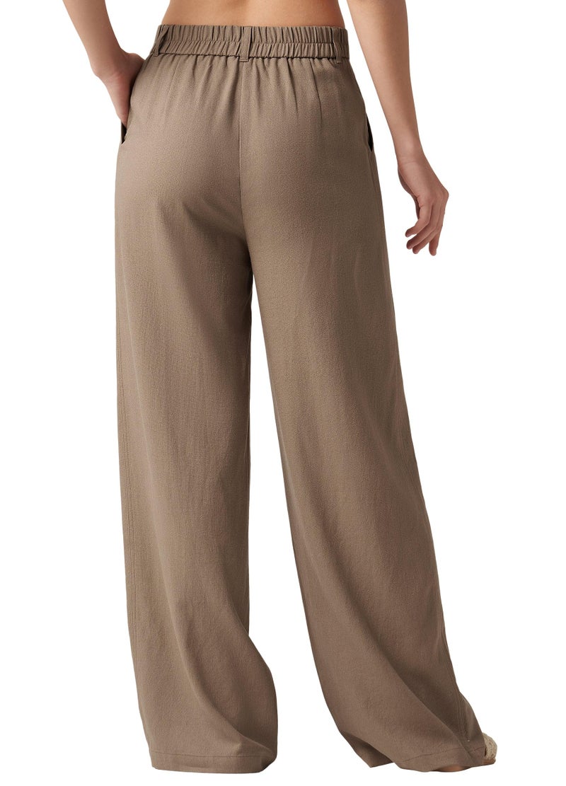 Willit Women's Linen Pants Wide Leg Work Dress Pants Casual Slacks Business Pants with Pockets 31" Inseam Deep Khaki M - Image 3