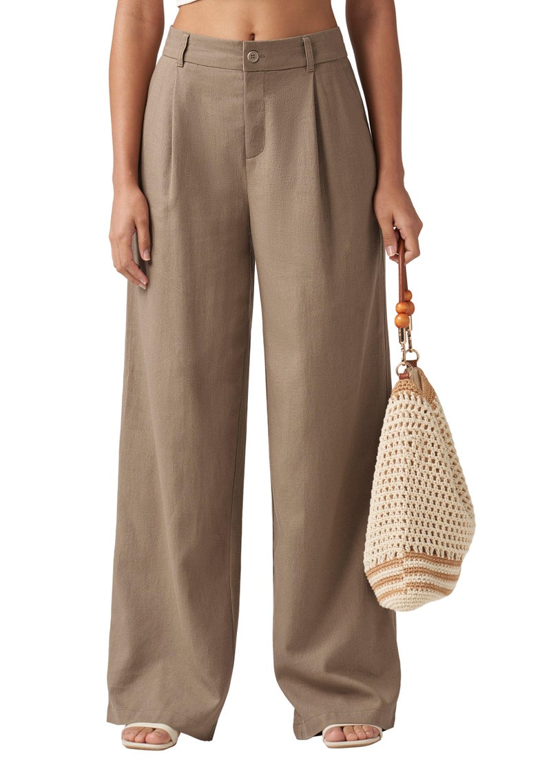 Willit Women's Linen Pants Wide Leg Work Dress Pants Casual Slacks Business Pants with Pockets 31" Inseam Deep Khaki M - Image 1