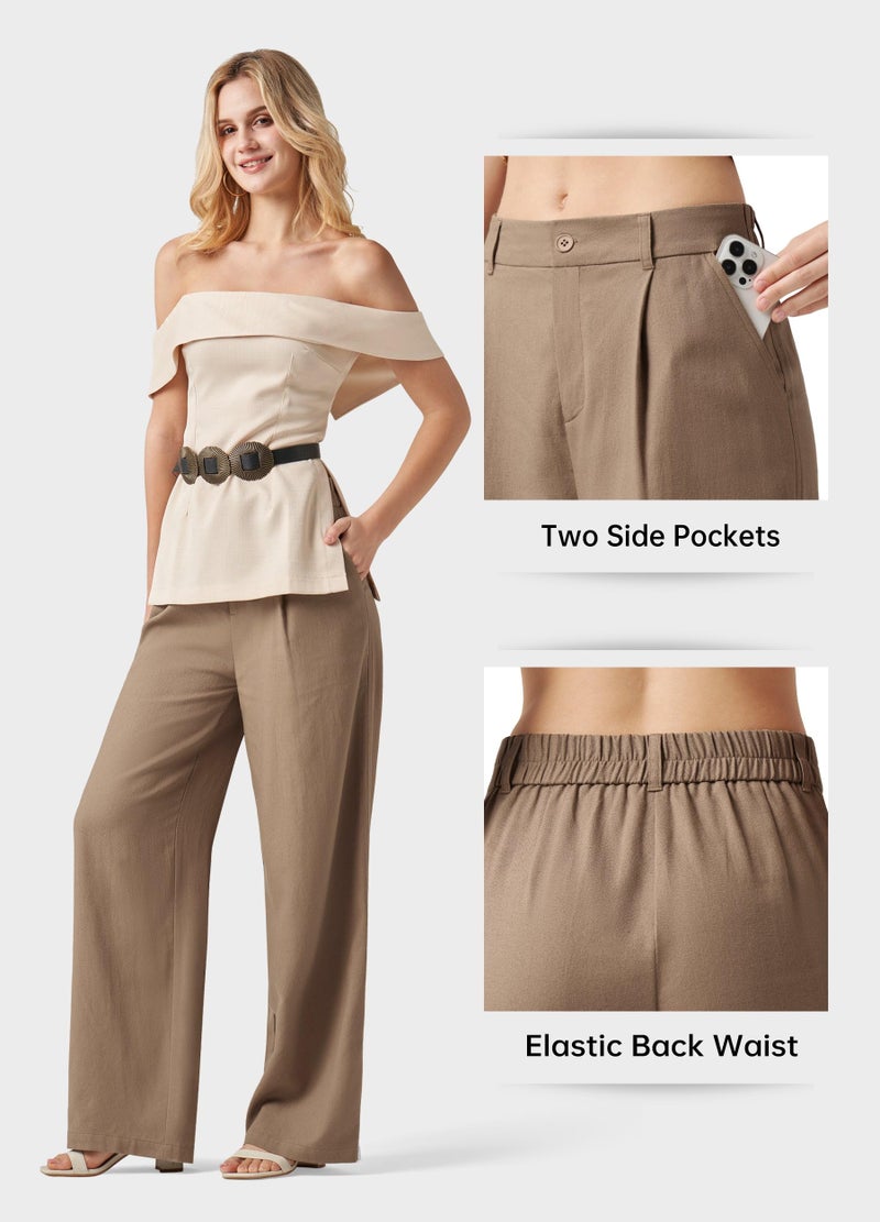 Willit Women's Linen Pants Wide Leg Work Dress Pants Casual Slacks Business Pants with Pockets 31" Inseam Deep Khaki M - Image 5