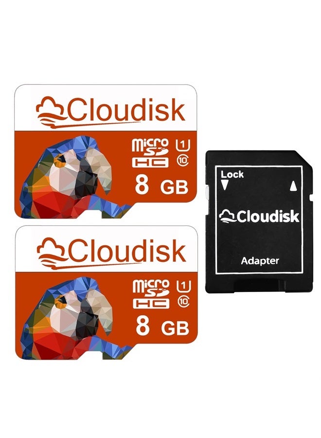 Cloudisk 2Pack Micro SD 8GB Card MicroSD Memory Card SDHC C10 U1 Parrot-Prime with SD Adapter (8GB) - Image 1