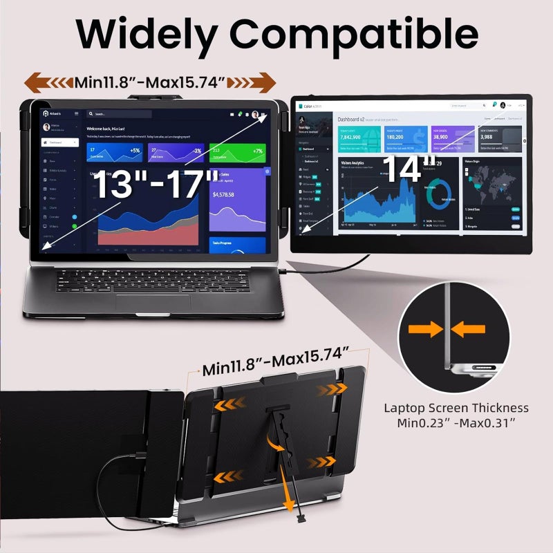 Royy Laptop Screen Extender - 14" FHD 1080P IPS Portable Computer Monitor for Laptops, Dual Screen Travel Monitor for Laptops 13-17" with USB-C/HDMI Port, Plug & Play for Windows/Mac/Android/Switch/PS - Image 5