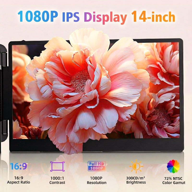Royy Laptop Screen Extender - 14" FHD 1080P IPS Portable Computer Monitor for Laptops, Dual Screen Travel Monitor for Laptops 13-17" with USB-C/HDMI Port, Plug & Play for Windows/Mac/Android/Switch/PS - Image 3