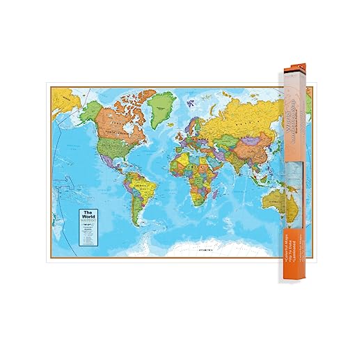Waypoint Geographic Blue Ocean Series World Wall Map Laminated World Map Poster Educational Wall Art For Home Classroom or Office Unique Gifts 24 H x 36 W - Image 1