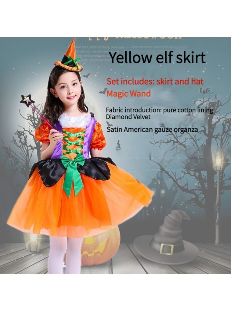 M MIAOYAN M MIAOYAN Halloween children's costume girls costume witch cloak elf magic skirt children's costume cos costume  - Image 2