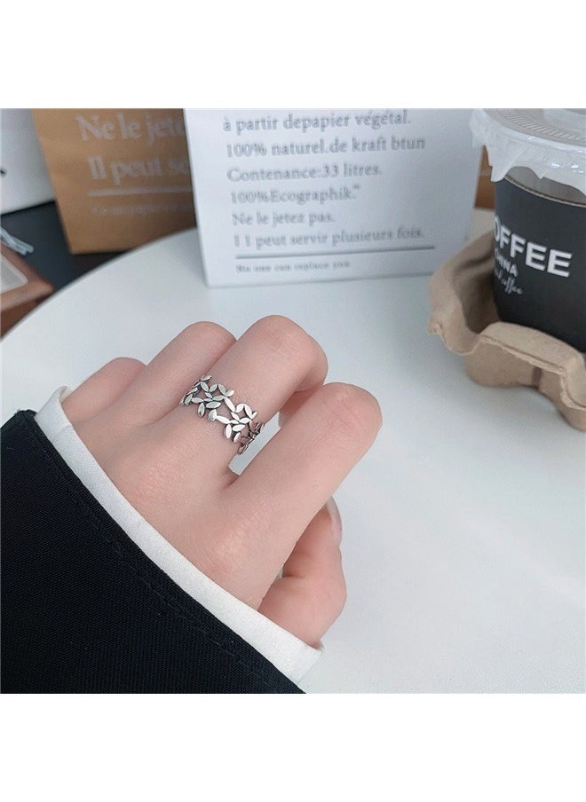 yongsheng Vintage Leaf Ring，Ring Olive Leaf Style Band Oxidized Luxury Statement Ring  - Image 2