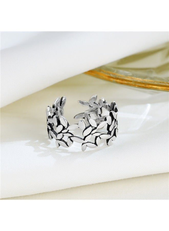 yongsheng Vintage Leaf Ring，Ring Olive Leaf Style Band Oxidized Luxury Statement Ring  - Image 3