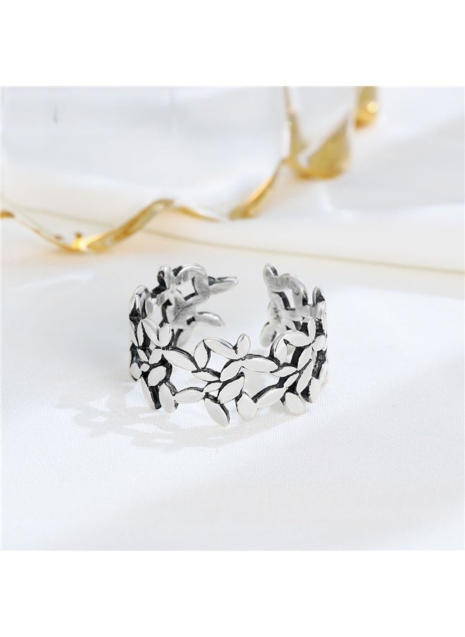 yongsheng Vintage Leaf Ring，Ring Olive Leaf Style Band Oxidized Luxury Statement Ring  - Image 4