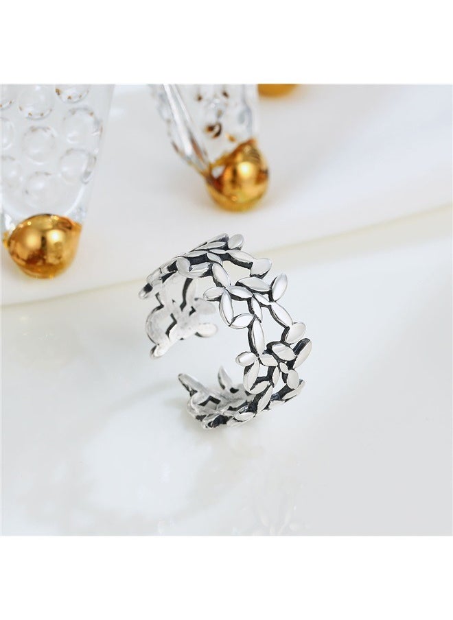 yongsheng Vintage Leaf Ring，Ring Olive Leaf Style Band Oxidized Luxury Statement Ring  - Image 5