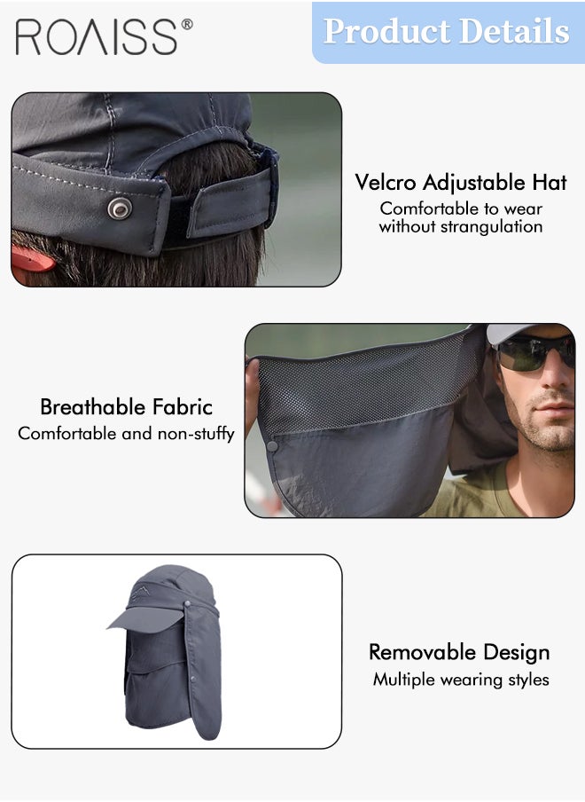 roaiss - Detachable Fishing Hats with Shawl and Face Cover UPF 50+ Anti-UV Soft Foldable Breathable Quick-Drying Sun Hat for Men & Women Adjustable Size Hiking Climbing Outdoor Baseball Cap - Image 1