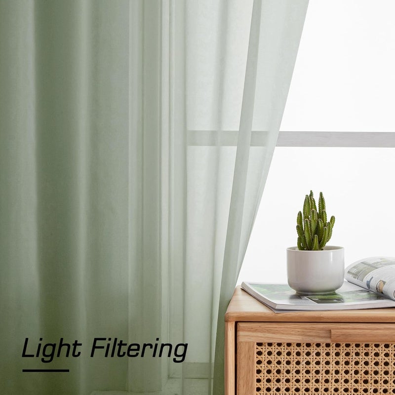 SimpleBrand Sheer Curtains 72 Inches Long 2 Panels for Living Room, Dual Rod Pockets Airy Window Treatments Voile Curtains Sheer Panels Lightweight for Front Back Patio Glass Door, Sage, 42" Width - Image 4